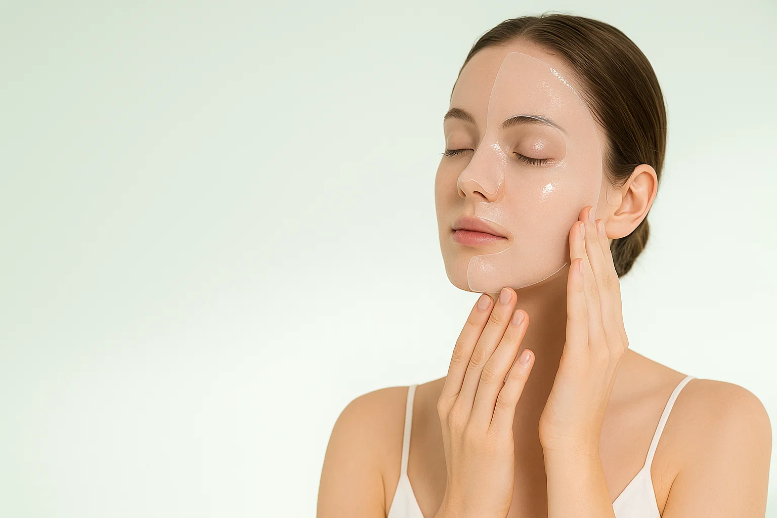 Hydrogel facial mask application scene — OEM ODM skincare manufacturing